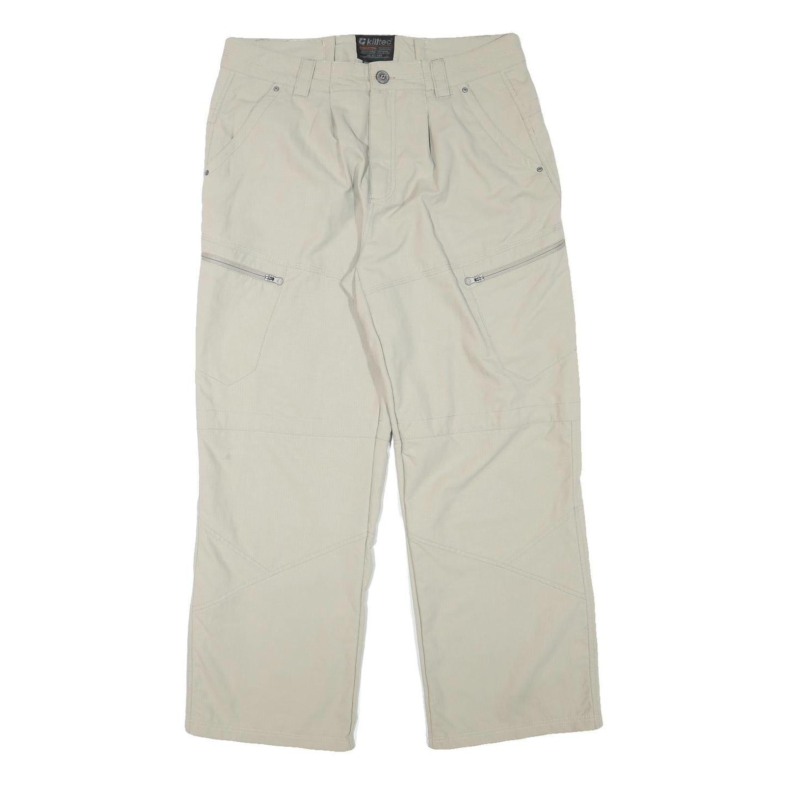 KILLTEC Mens Relaxed Beige Polyester Blend Zip Trousers W34 L28 Outdoor Casual