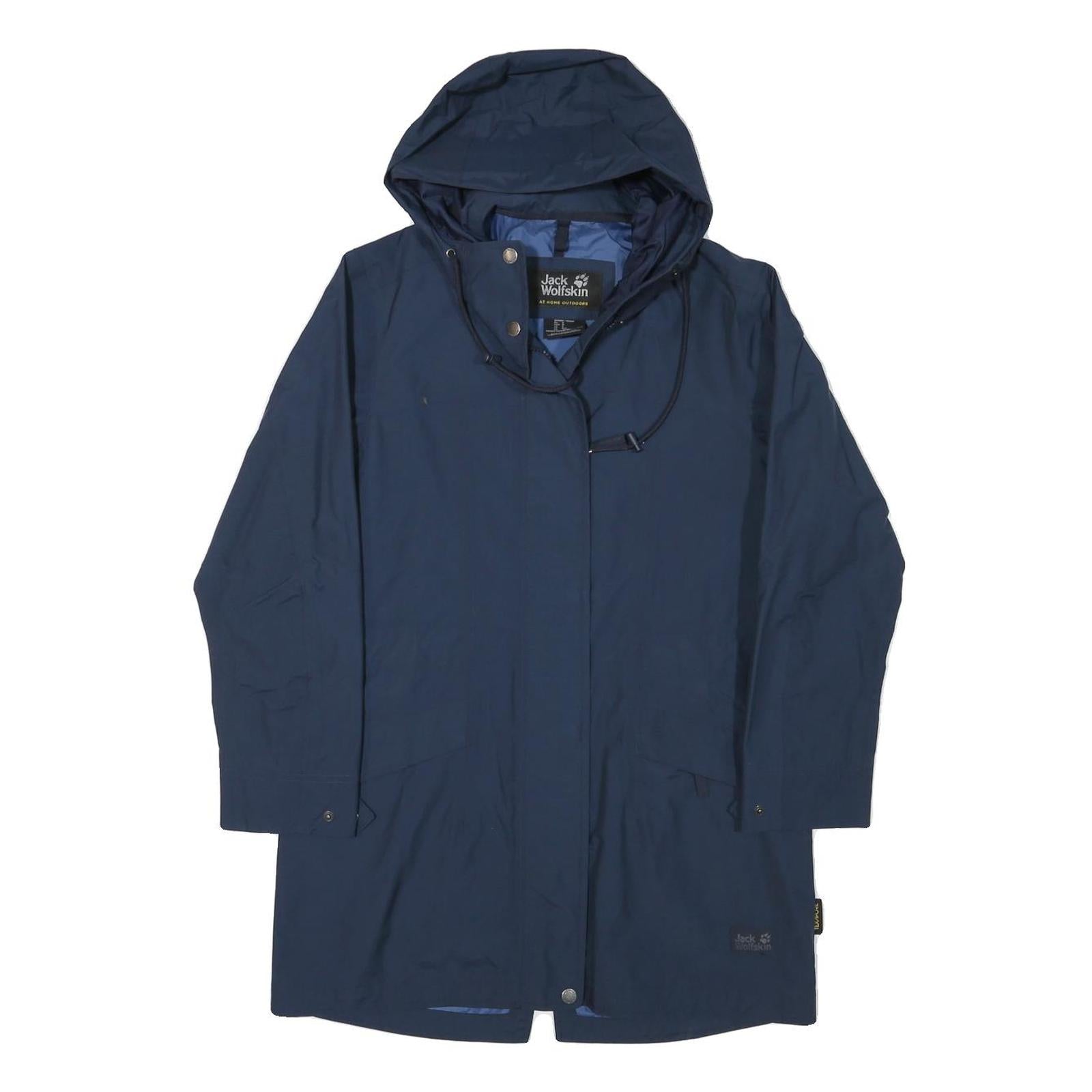 JACK WOLFSKIN Womens Blue Outdoor Jacket S Polyester Blend Zip Hooded Plain