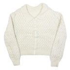 Womens Cream Chunky Knit Collar Zip Jumper L Cable Knit Pullover Soft Warm