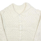Womens Cream Chunky Knit Collar Zip Jumper L Cable Knit Pullover Soft Warm