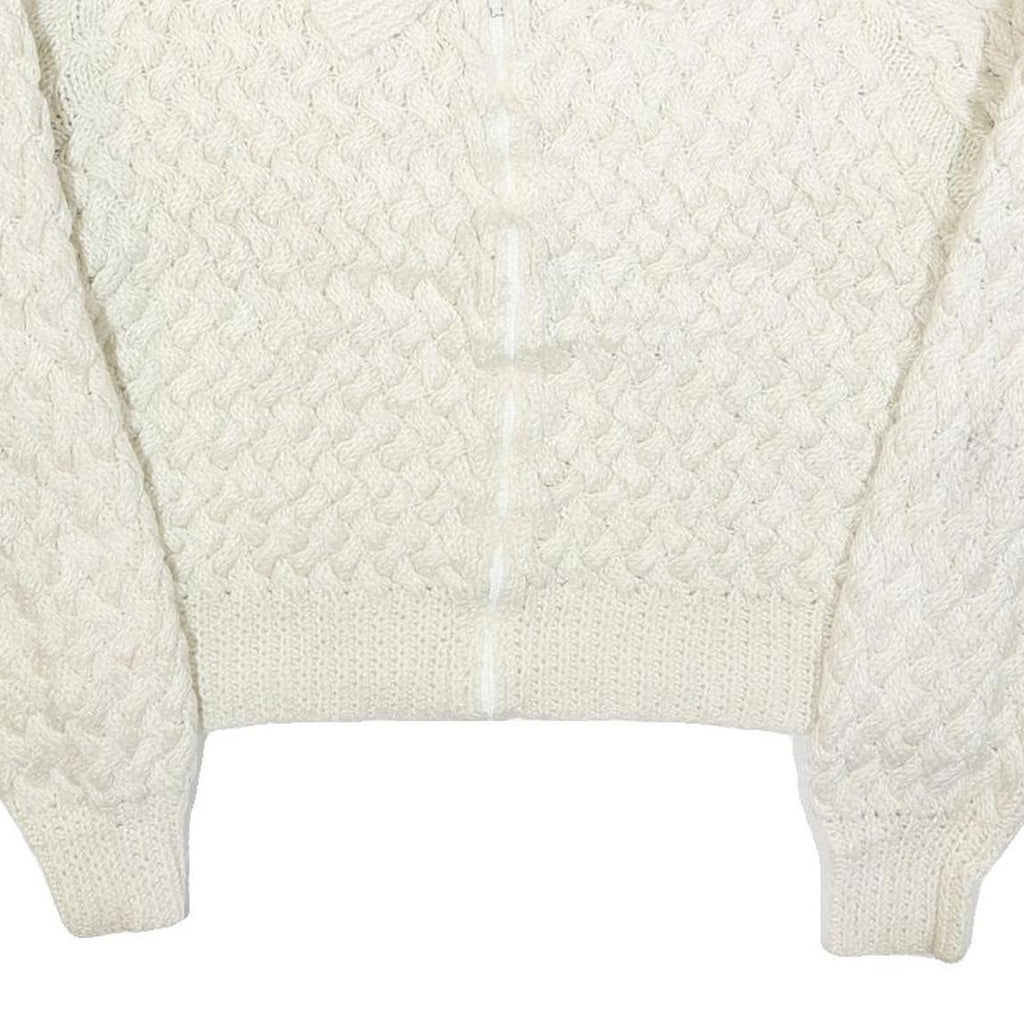 Womens Cream Chunky Knit Collar Zip Jumper L Cable Knit Pullover Soft Warm