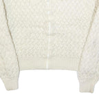 Womens Cream Chunky Knit Collar Zip Jumper L Cable Knit Pullover Soft Warm