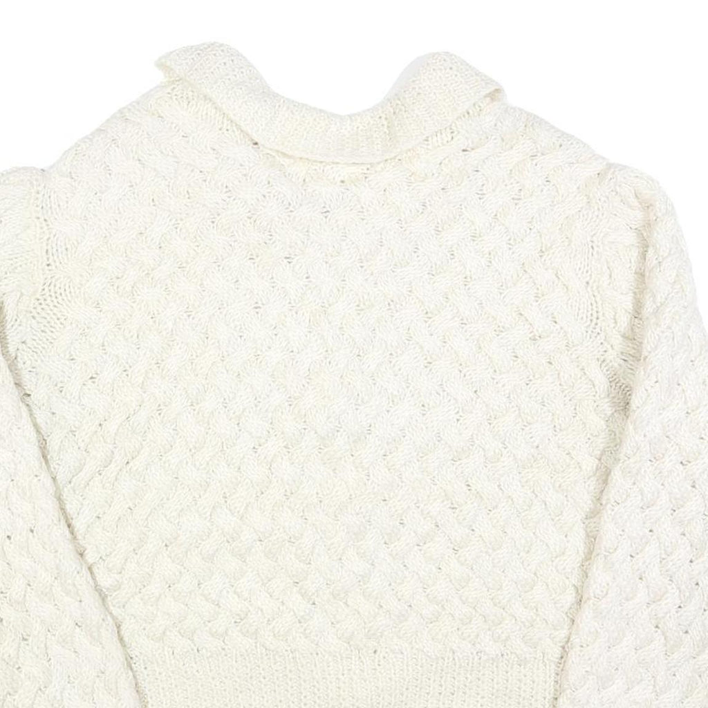 Womens Cream Chunky Knit Collar Zip Jumper L Cable Knit Pullover Soft Warm
