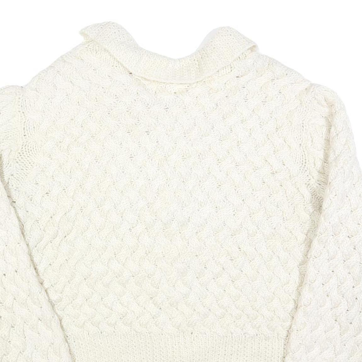 Womens Cream Chunky Knit Collar Zip Jumper L Cable Knit Pullover Soft Warm