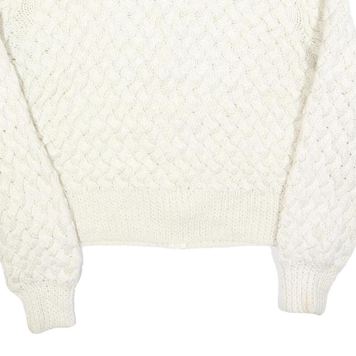 Womens Cream Chunky Knit Collar Zip Jumper L Cable Knit Pullover Soft Warm