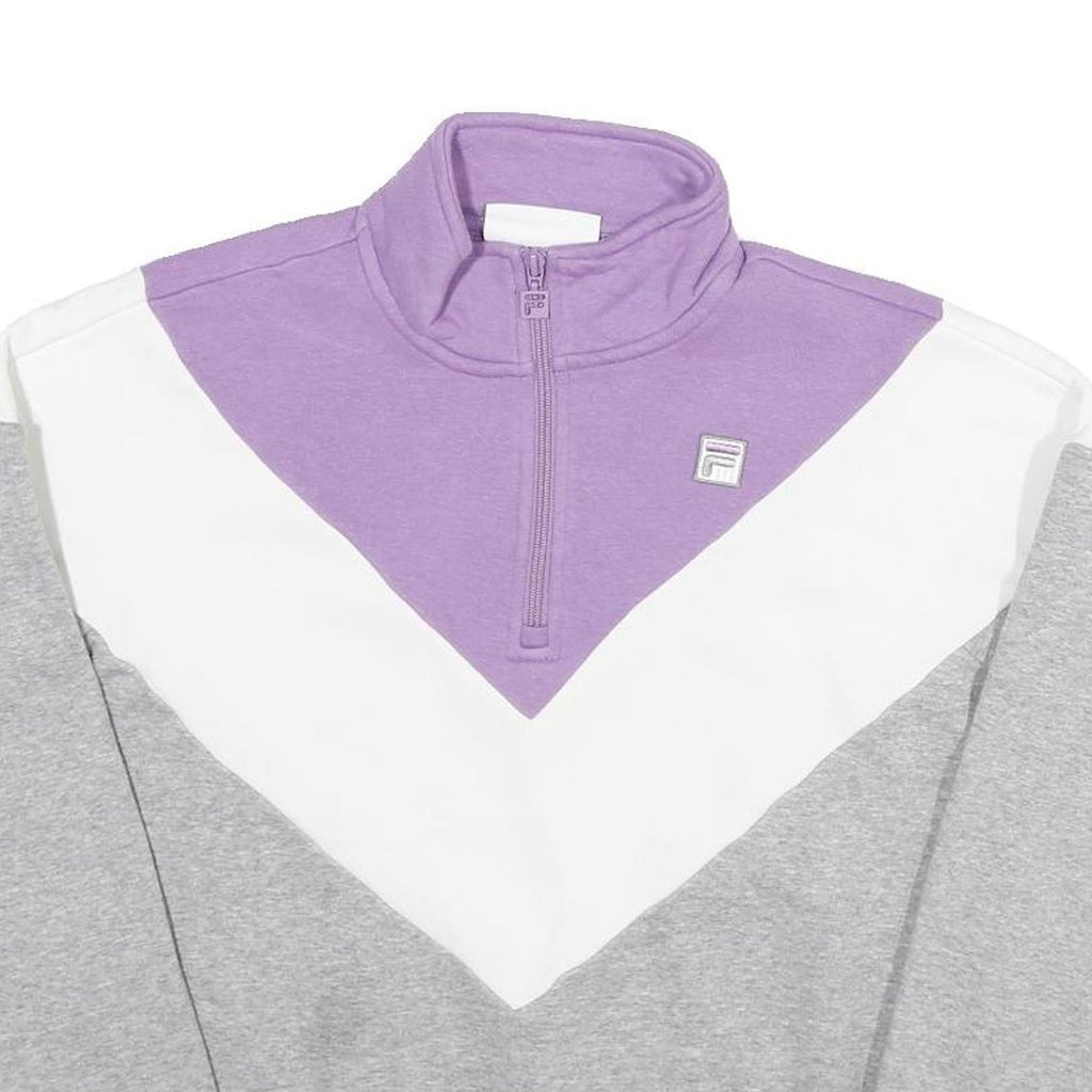 FILA Womens Purple & White & Grey Cotton Blend 1/4 Zip S Sweatshirt Pullover