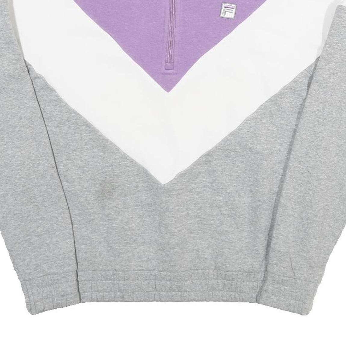 FILA Womens Purple & White & Grey Cotton Blend 1/4 Zip S Sweatshirt Pullover