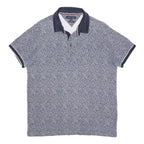 TOMMY HILFIGER Mens Blue White Floral Short Sleeve Polo Shirt L Cotton Casual