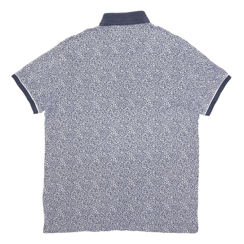 TOMMY HILFIGER Mens Blue White Floral Short Sleeve Polo Shirt L Cotton Casual