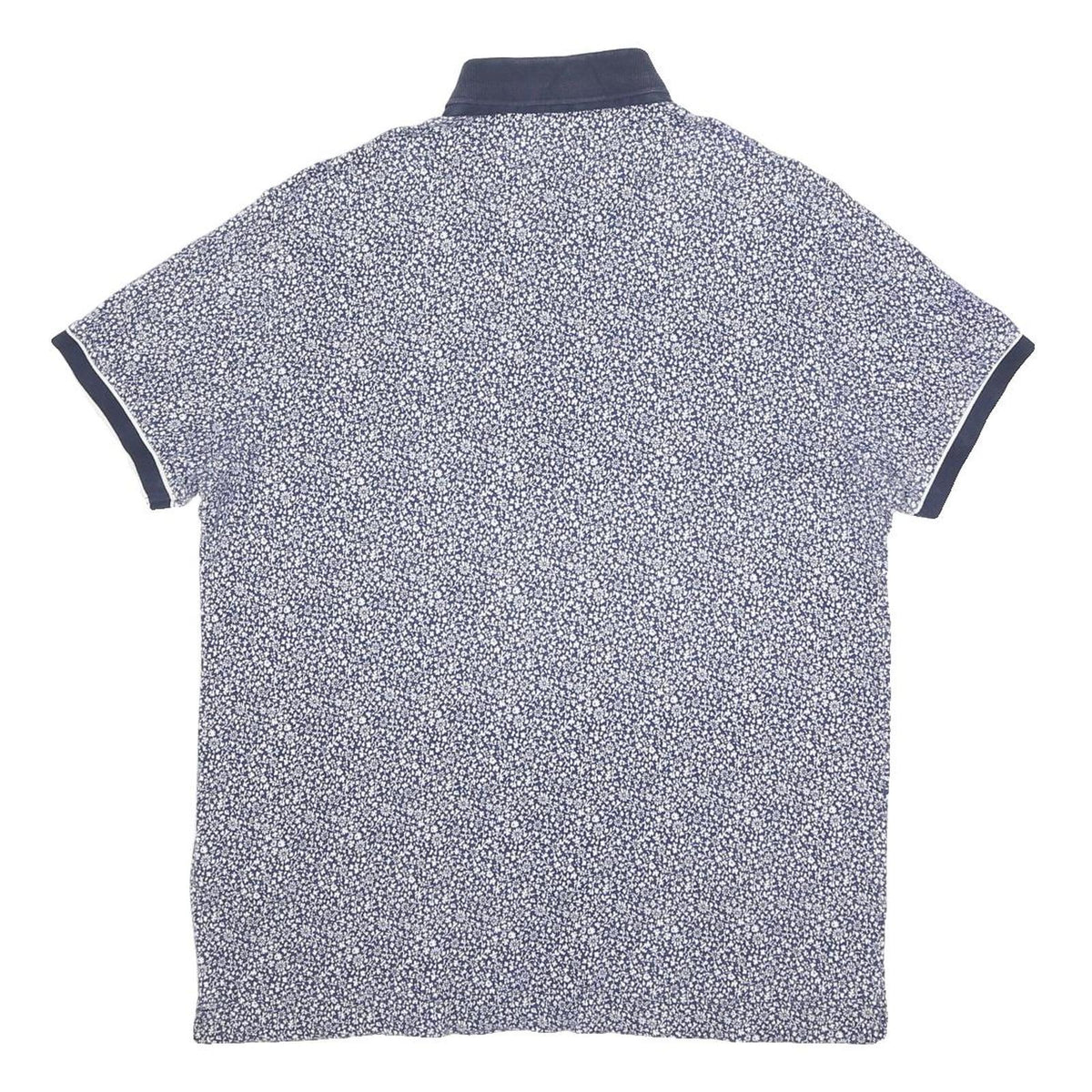 TOMMY HILFIGER Mens Blue White Floral Short Sleeve Polo Shirt L Cotton Casual