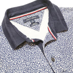 TOMMY HILFIGER Mens Blue White Floral Short Sleeve Polo Shirt L Cotton Casual