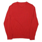 TOMMY HILFIGER Mens Red Plain V-Neck Basic Knit Jumper S Cotton Blend Light