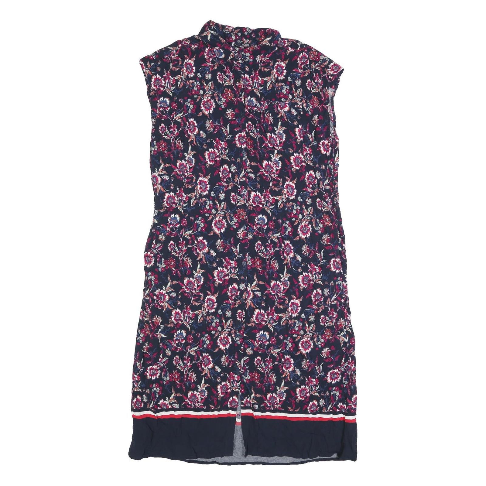 TOMMY HILFIGER Womens Blue Floral Shirt Dress Cotton Blend Sleeveless S Button