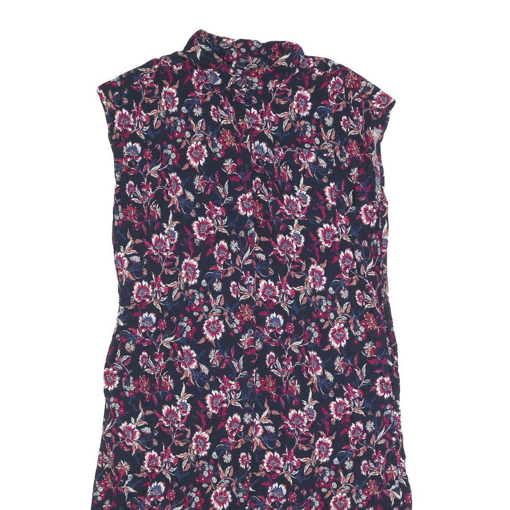 TOMMY HILFIGER Womens Blue Floral Shirt Dress Cotton Blend Sleeveless S Button