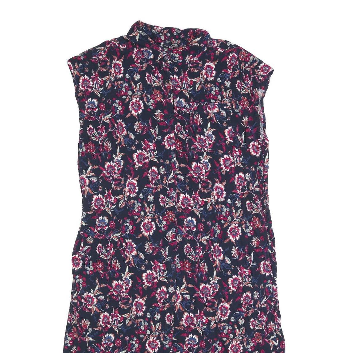 TOMMY HILFIGER Womens Blue Floral Shirt Dress Cotton Blend Sleeveless S Button