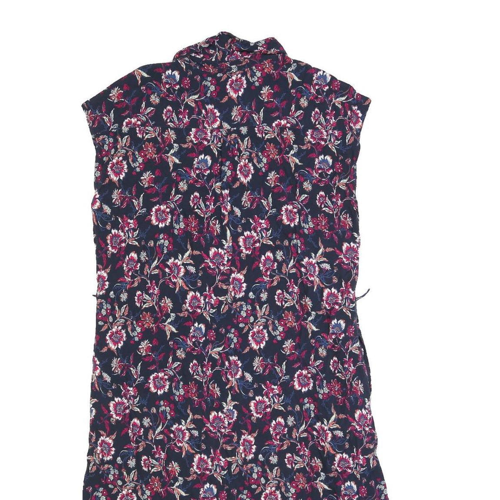 TOMMY HILFIGER Womens Blue Floral Shirt Dress Cotton Blend Sleeveless S Button