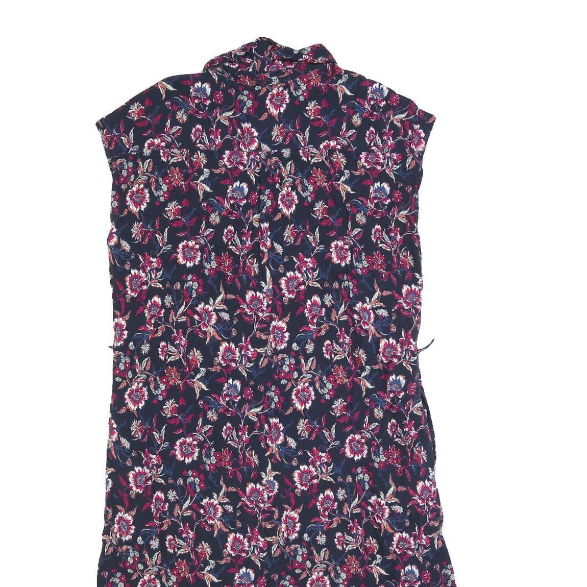 TOMMY HILFIGER Womens Blue Floral Shirt Dress Cotton Blend Sleeveless S Button