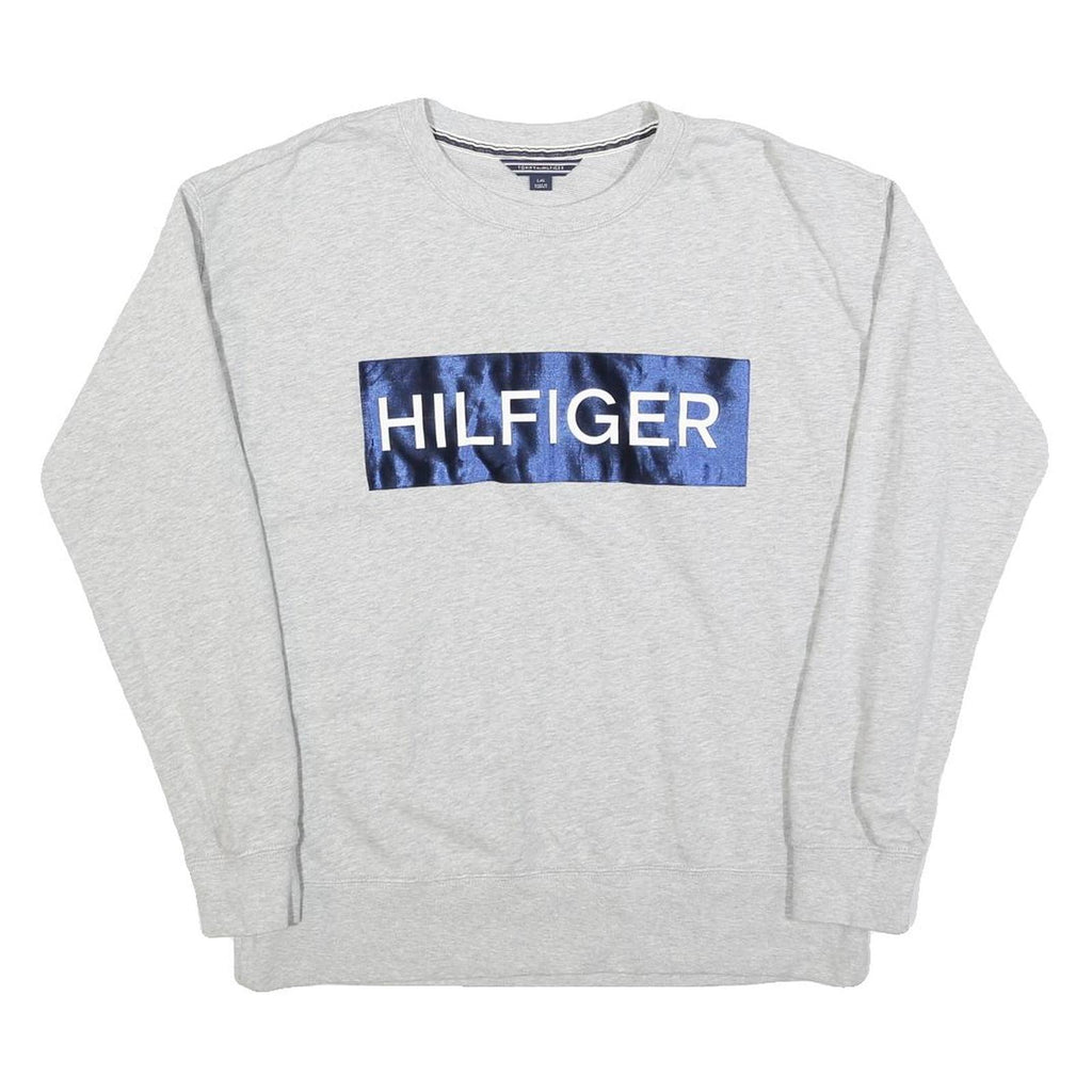 TOMMY HILFIGER Womens Grey Sweatshirt Crew Neck L Hilfiger Logo Cotton Blend