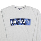 TOMMY HILFIGER Womens Grey Sweatshirt Crew Neck L Hilfiger Logo Cotton Blend