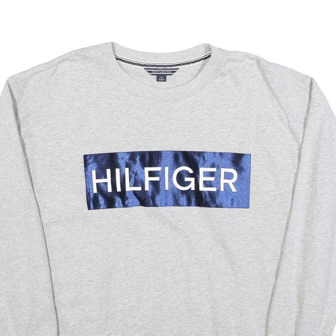TOMMY HILFIGER Womens Grey Sweatshirt Crew Neck L Hilfiger Logo Cotton Blend