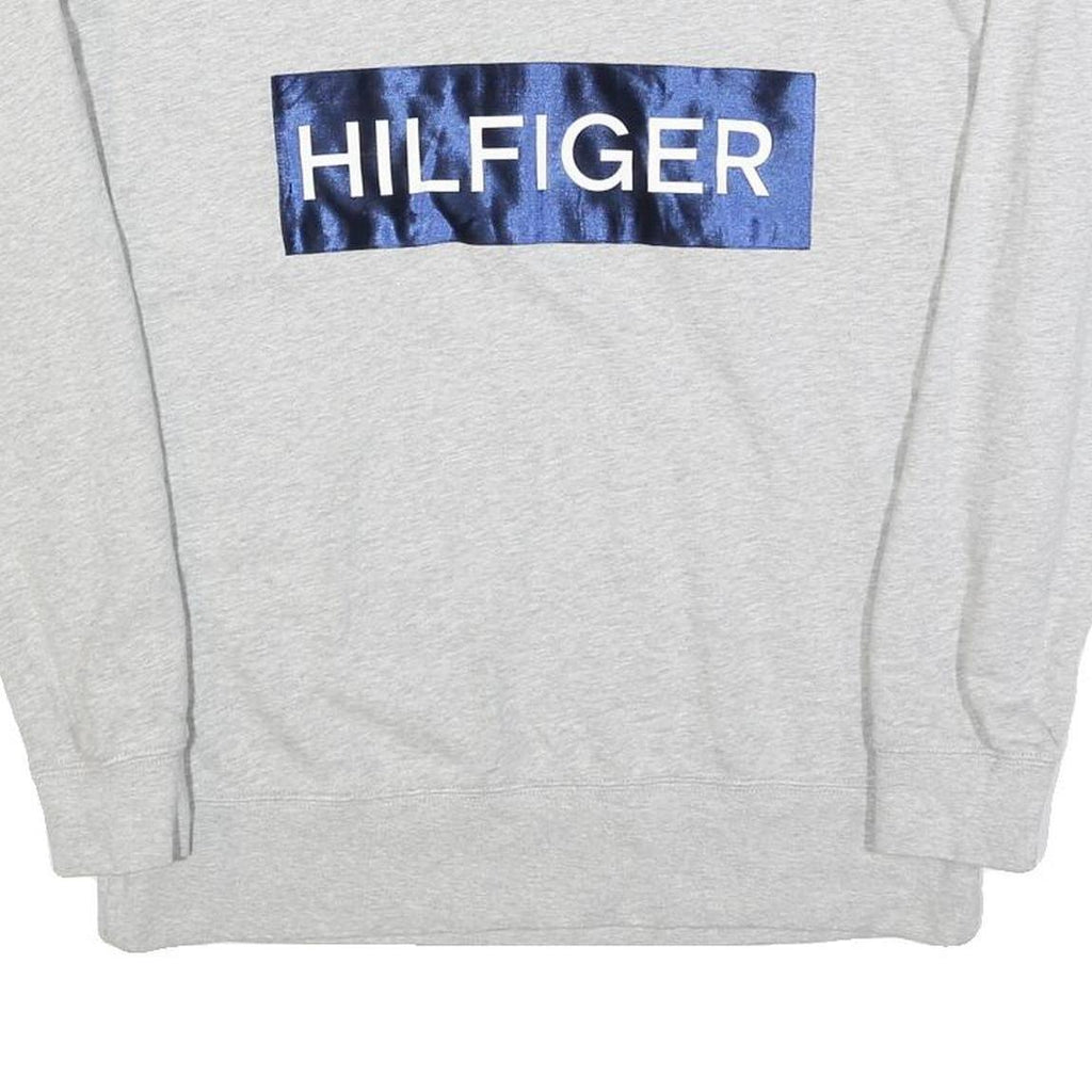 TOMMY HILFIGER Womens Grey Sweatshirt Crew Neck L Hilfiger Logo Cotton Blend
