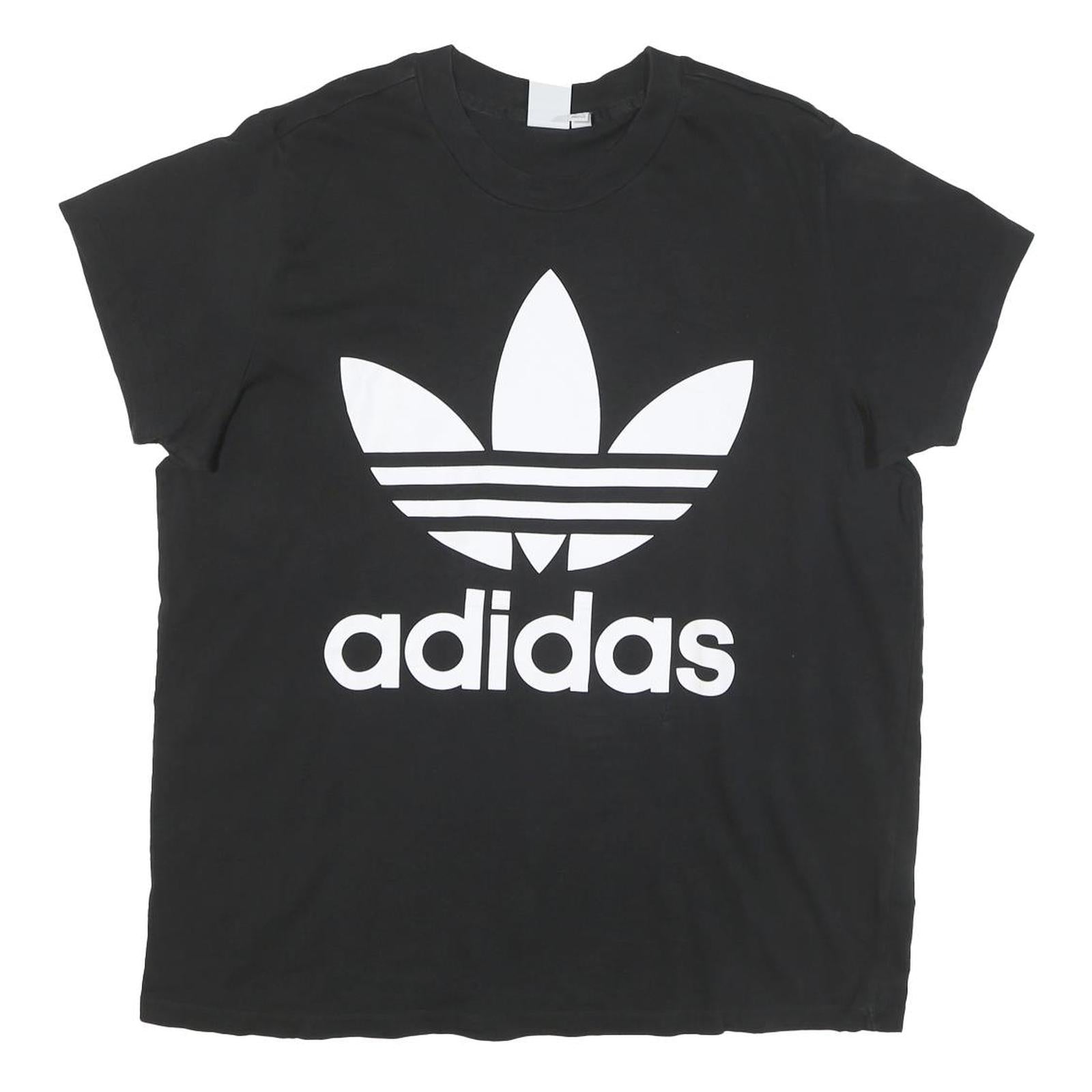 ADIDAS Womens Black & White Graphic T-Shirt UK 14 Short Sleeve Crew Neck