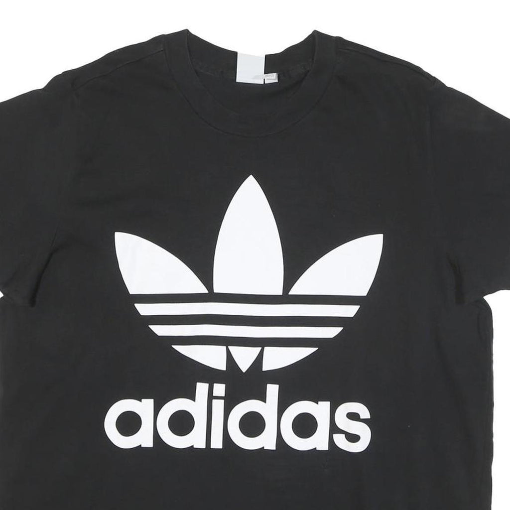 ADIDAS Womens Black & White Graphic T-Shirt UK 14 Short Sleeve Crew Neck
