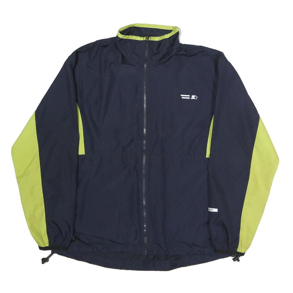 STARTER Mens Navy & Lime Zip Jacket L Polyester Lightweight Track Top Sportswear