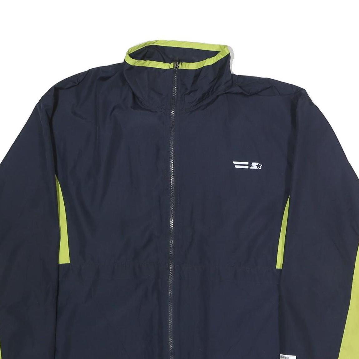 STARTER Mens Navy & Lime Zip Jacket L Polyester Lightweight Track Top Sportswear