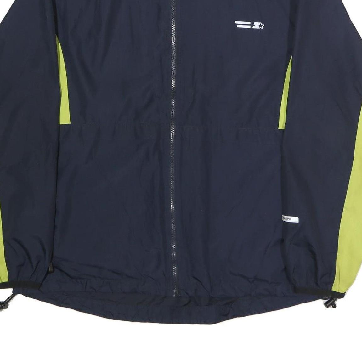 STARTER Mens Navy & Lime Zip Jacket L Polyester Lightweight Track Top Sportswear