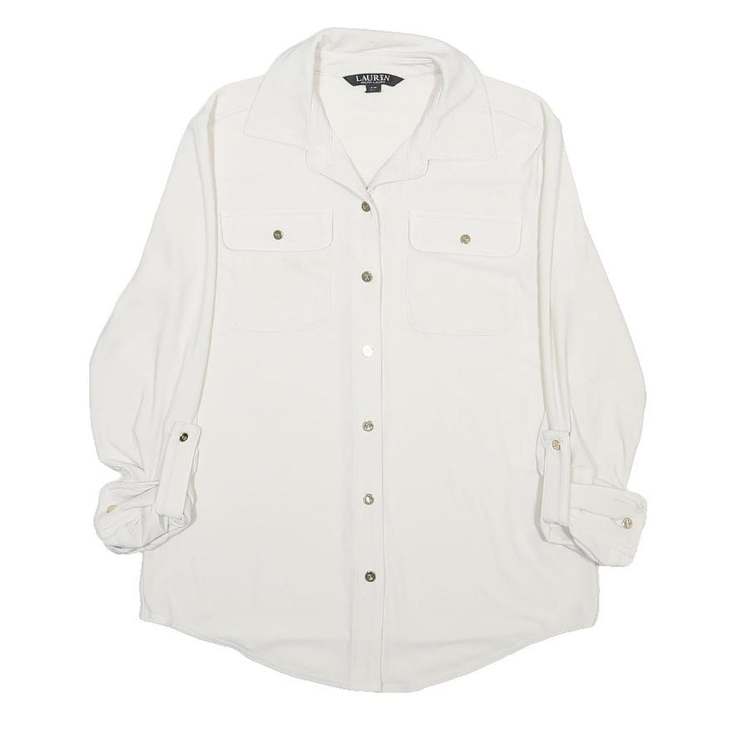 LAUREN RALPH LAUREN Womens White Basic Shirt Long Sleeve Collared S Button Front