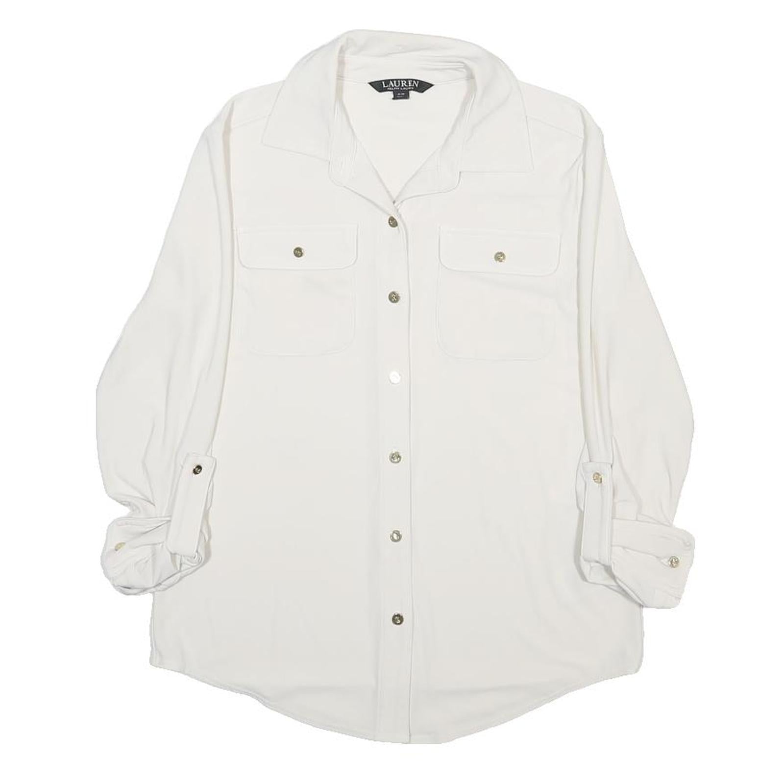 LAUREN RALPH LAUREN Womens White Basic Shirt Long Sleeve Collared S Button Front