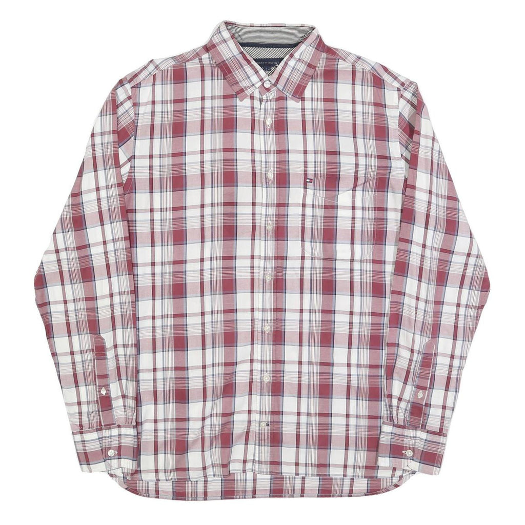 TOMMY HILFIGER Mens Red & White Check Shirt L Long Sleeve Casual Button