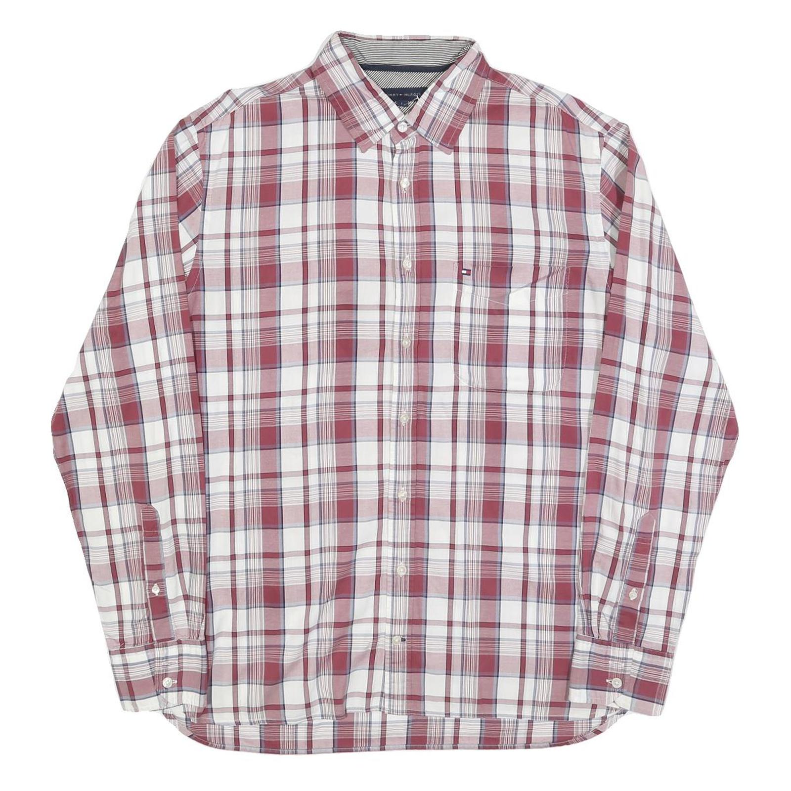 TOMMY HILFIGER Mens Red & White Check Shirt L Long Sleeve Casual Button