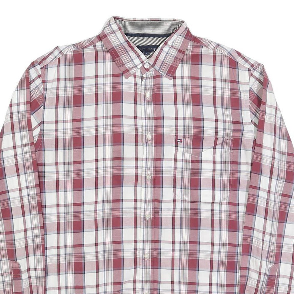 TOMMY HILFIGER Mens Red & White Check Shirt L Long Sleeve Casual Button