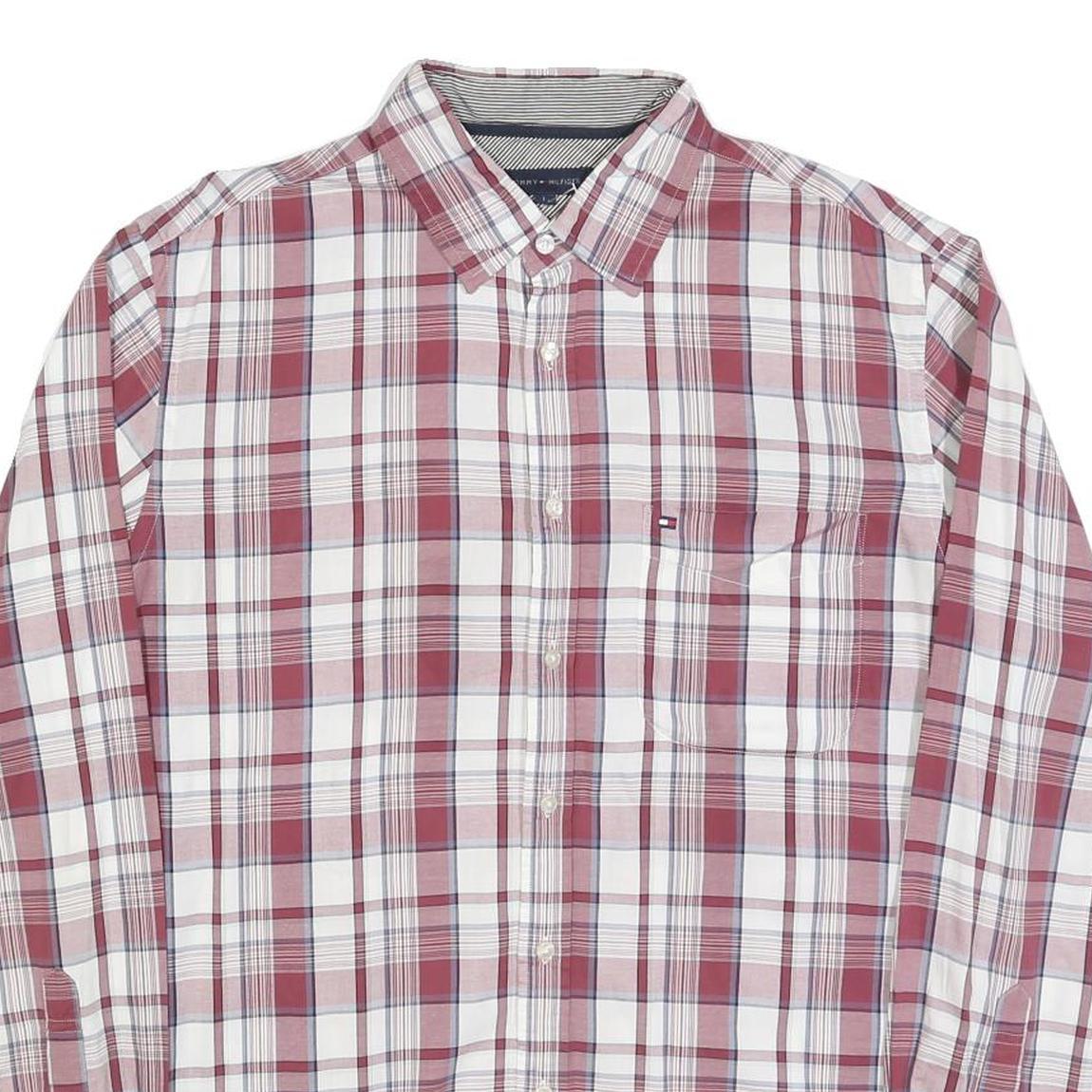TOMMY HILFIGER Mens Red & White Check Shirt L Long Sleeve Casual Button