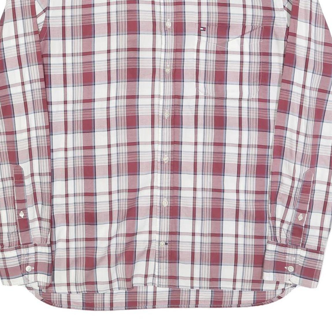 TOMMY HILFIGER Mens Red & White Check Shirt L Long Sleeve Casual Button