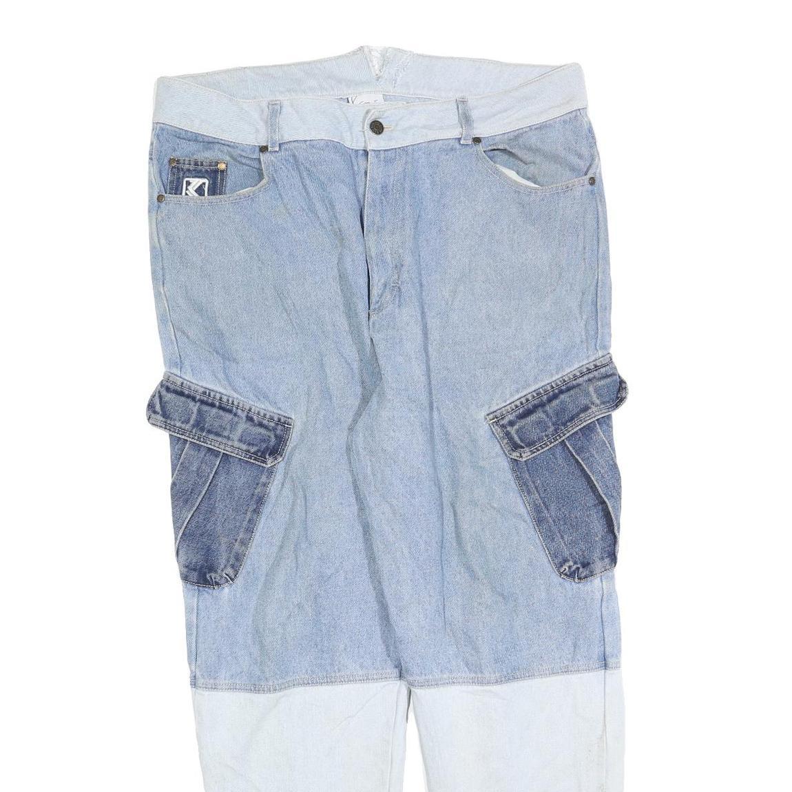 KARL KANI Mens Jeans Blue Regular Cargo Denim Light W38 L30 Streetwear