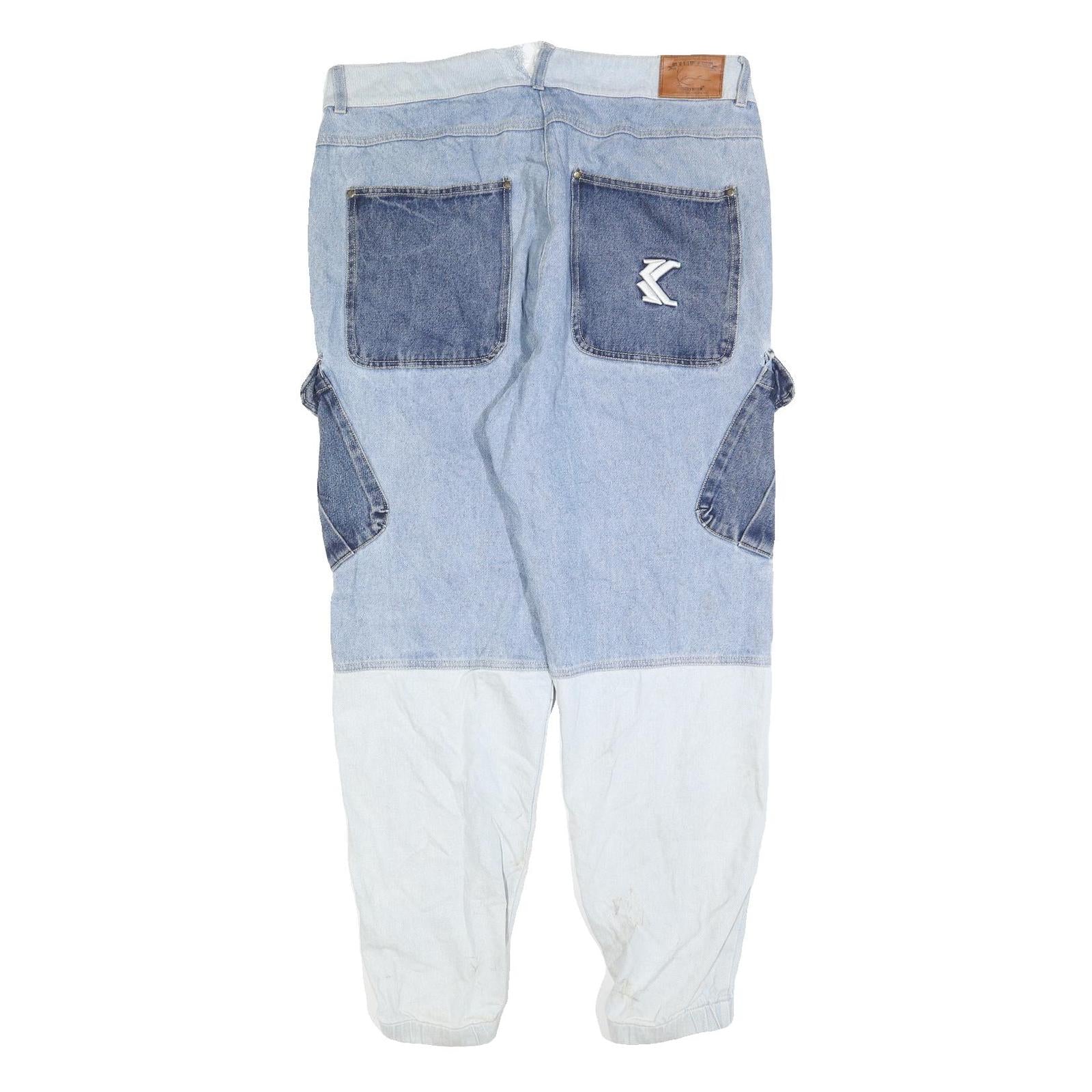 KARL KANI Mens Jeans Blue Regular Cargo Denim Light W38 L30 Streetwear