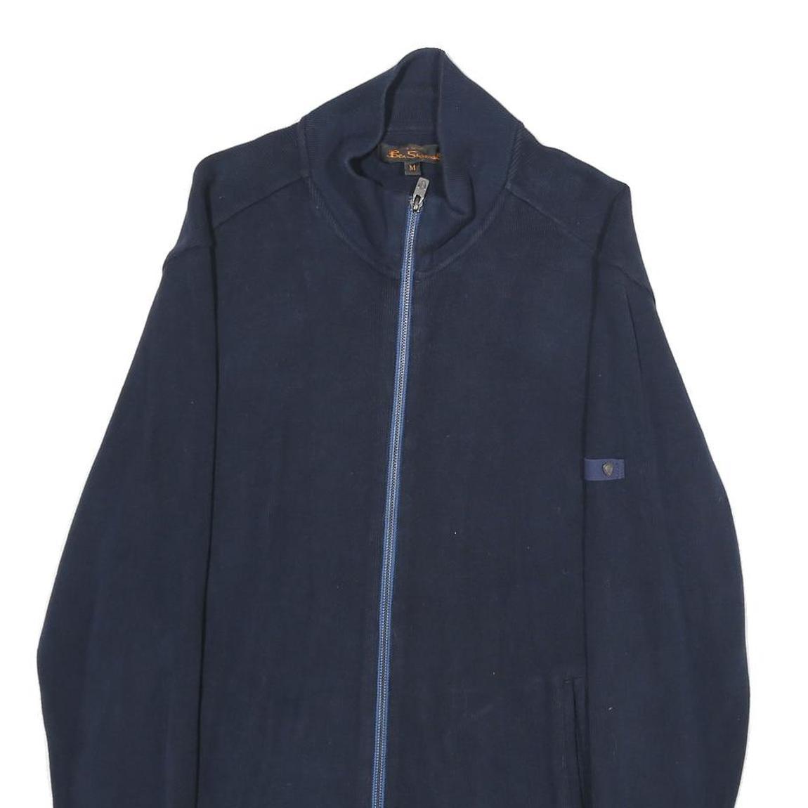 BEN SHERMAN Mens Blue Cotton Zip Jacket M Plain Casual Lightweight Stylish