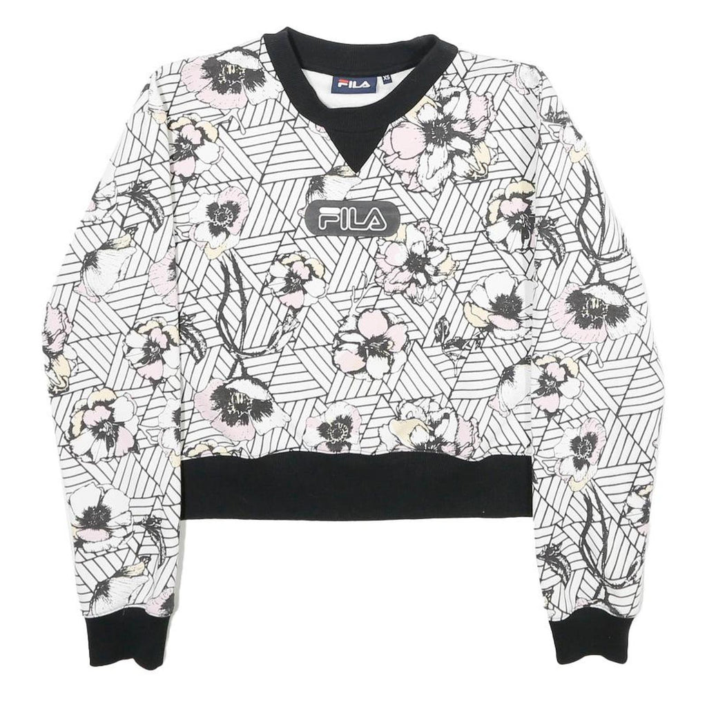 FILA Womens White & Black Floral Sweatshirt Crew Neck XS Lightweight Comfort