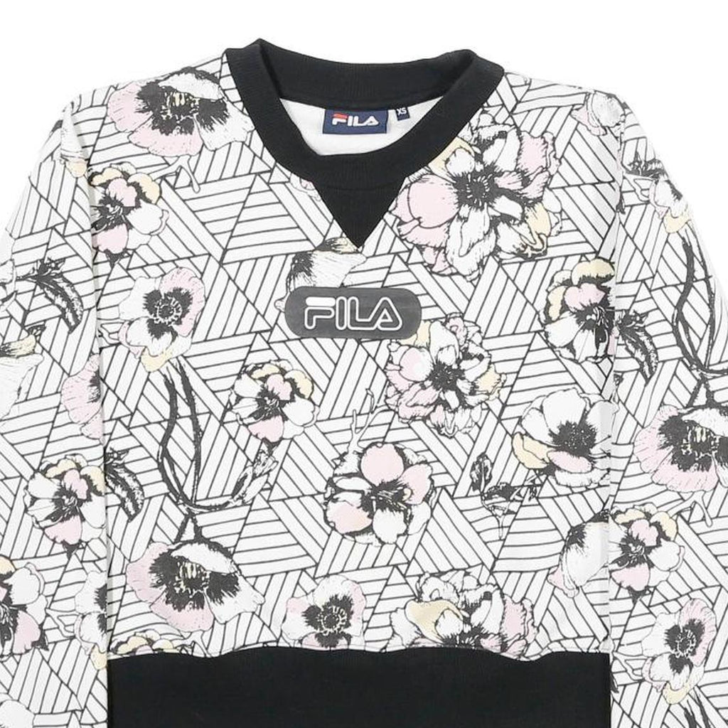FILA Womens White & Black Floral Sweatshirt Crew Neck XS Lightweight Comfort