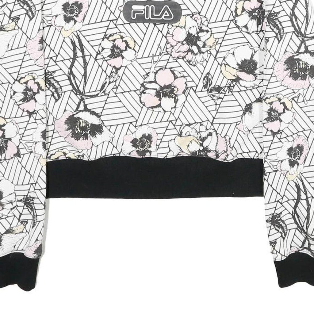 FILA Womens White & Black Floral Sweatshirt Crew Neck XS Lightweight Comfort