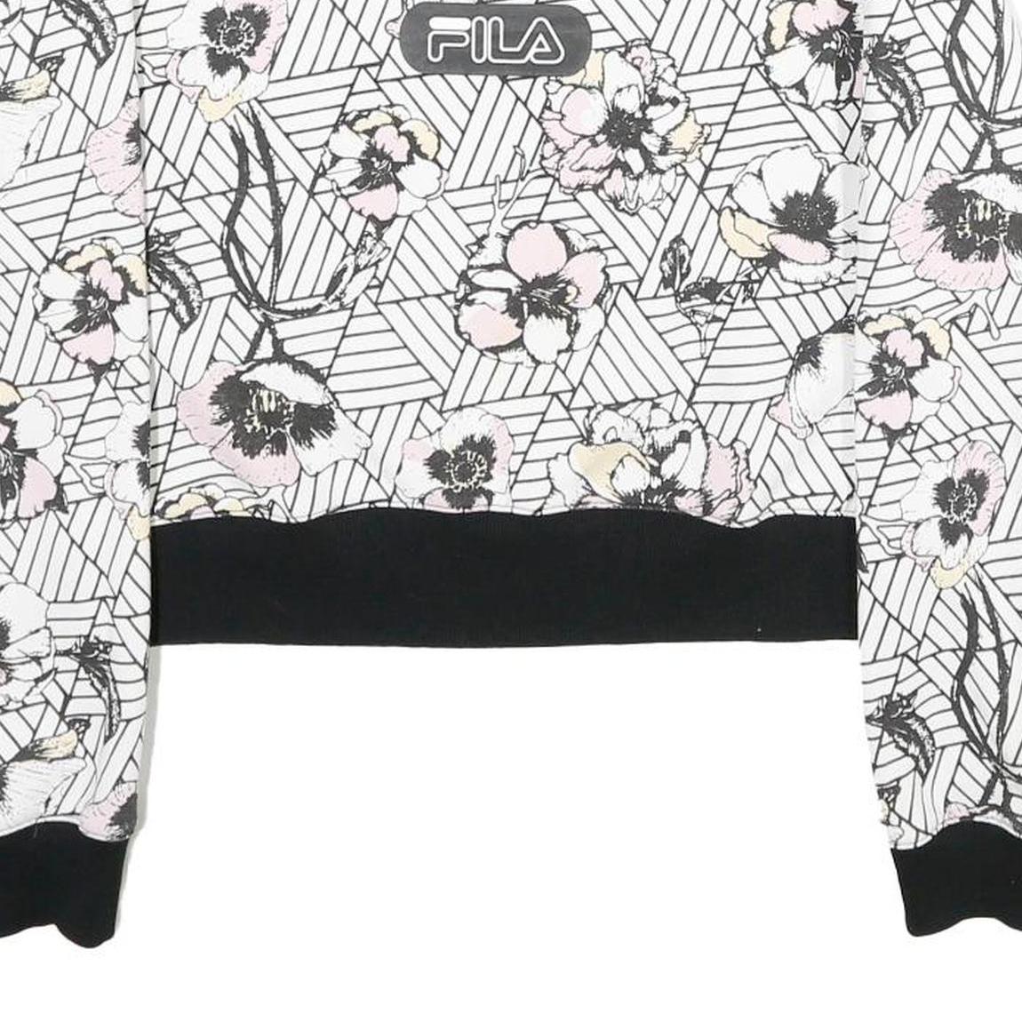 FILA Womens White & Black Floral Sweatshirt Crew Neck XS Lightweight Comfort