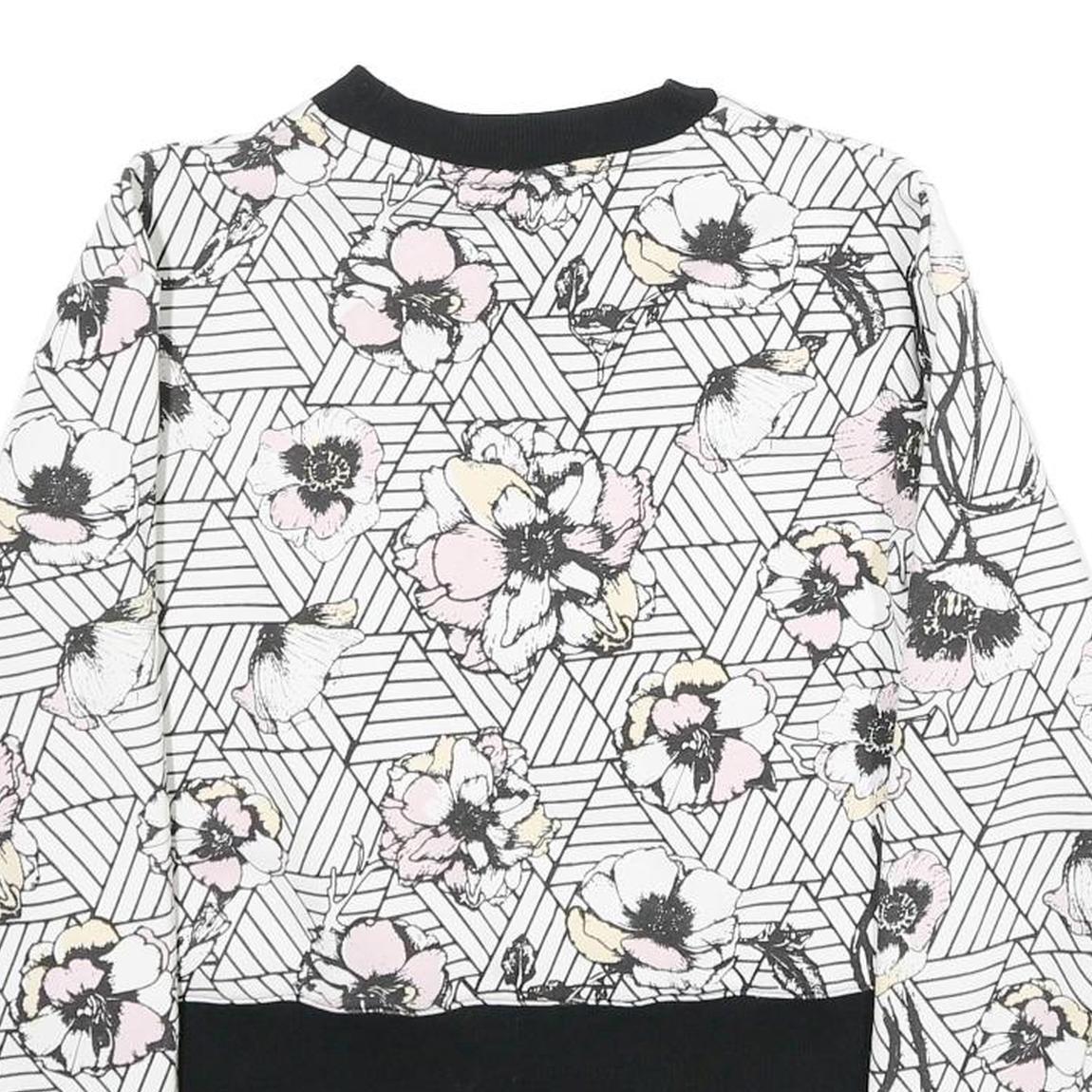 FILA Womens White & Black Floral Sweatshirt Crew Neck XS Lightweight Comfort