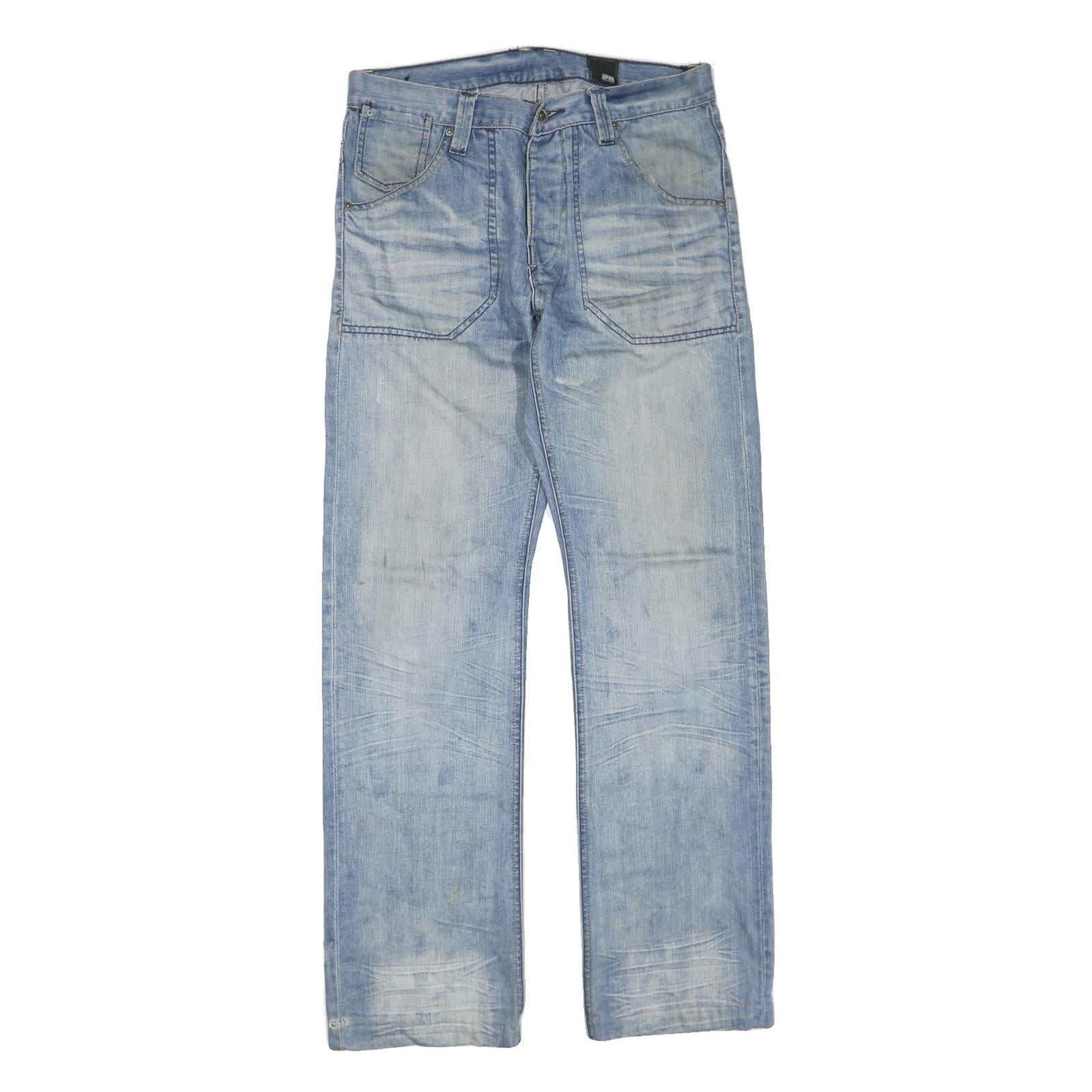 JACK & JONES Mens Blue Cotton Blend Regular Straight Denim W36 L34 Zip Jeans