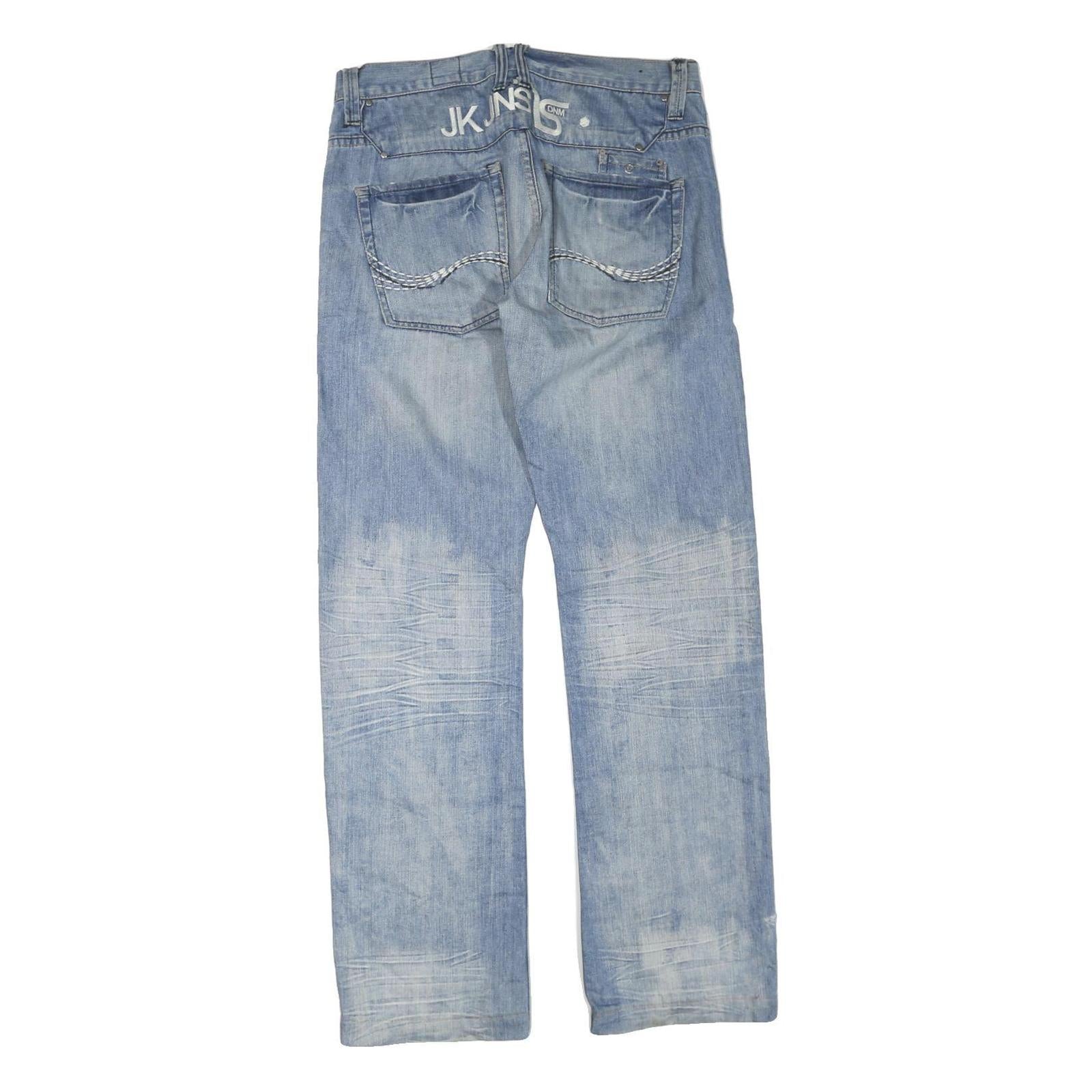 JACK & JONES Mens Blue Cotton Blend Regular Straight Denim W36 L34 Zip Jeans