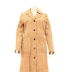 STRADIVARIUS Womens Beige Leather Button Jacket S Soft Fabric Pockets Long