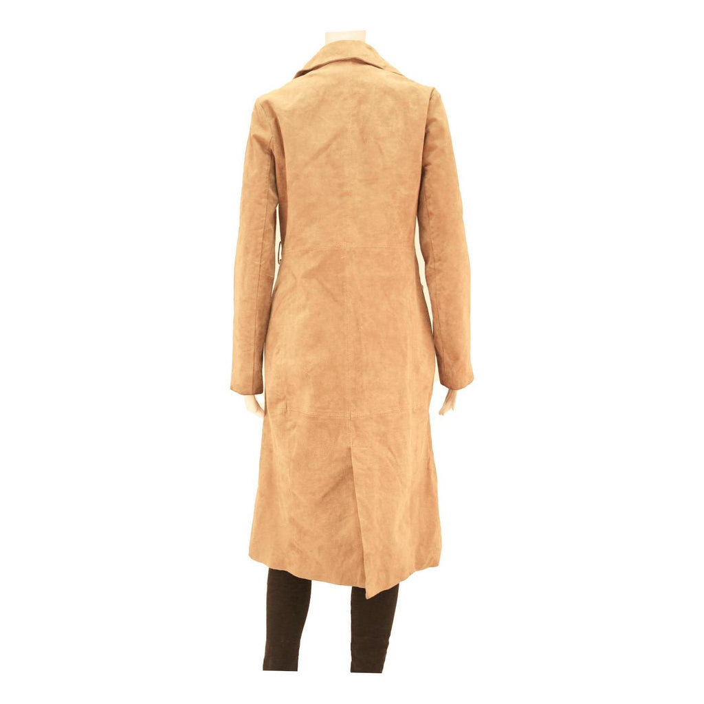 STRADIVARIUS Womens Beige Leather Button Jacket S Soft Fabric Pockets Long