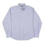 TOMMY HILFIGER Mens Blue & Purple Stripe Shirt L Button Down Cotton Blend Formal